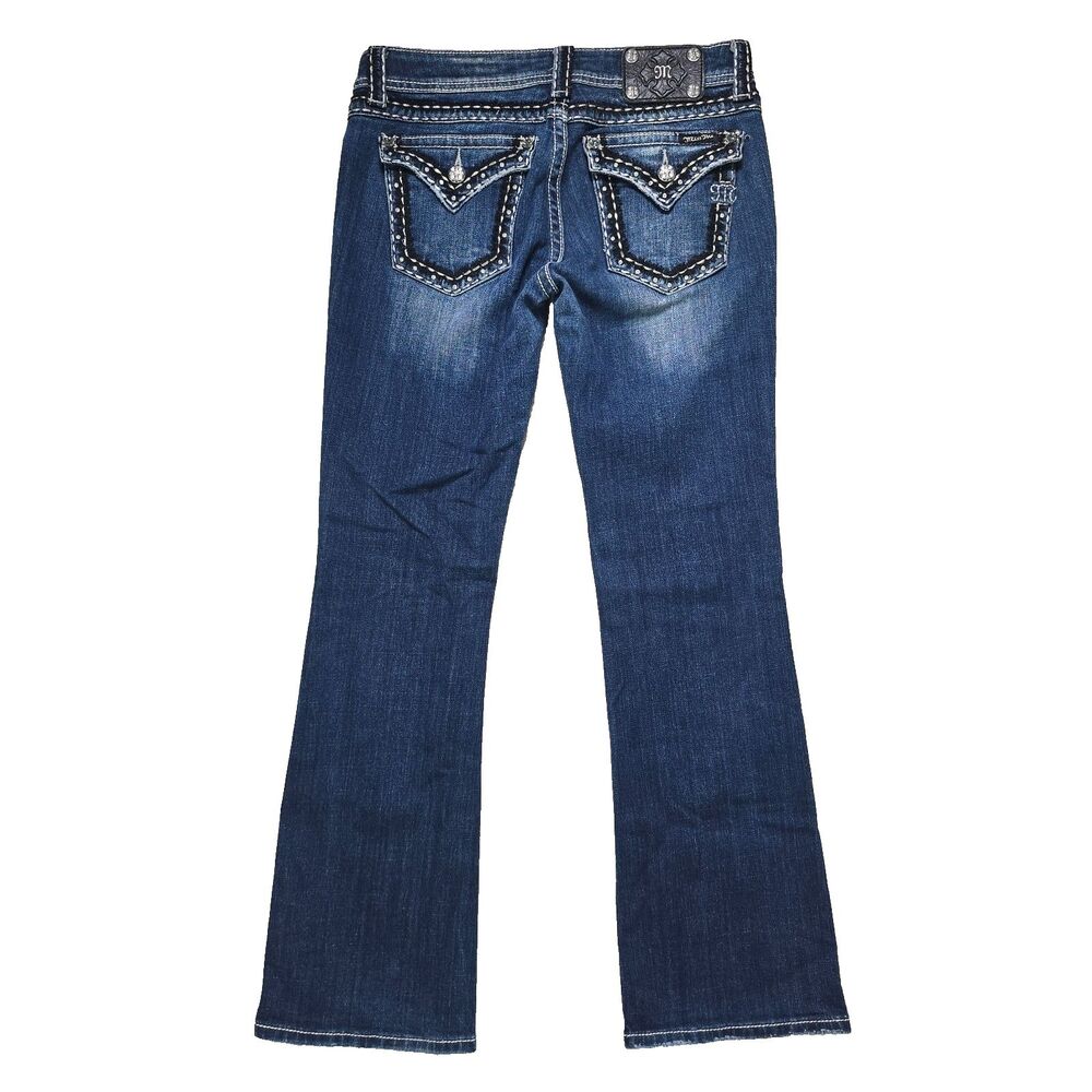 Miss Me Women's Boot Cut Denim Jeans Embellished Dark Wash Low Rise Size 29